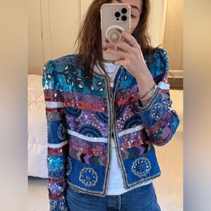 Leslie Fay Vintage Multicolor Sequin Blazer